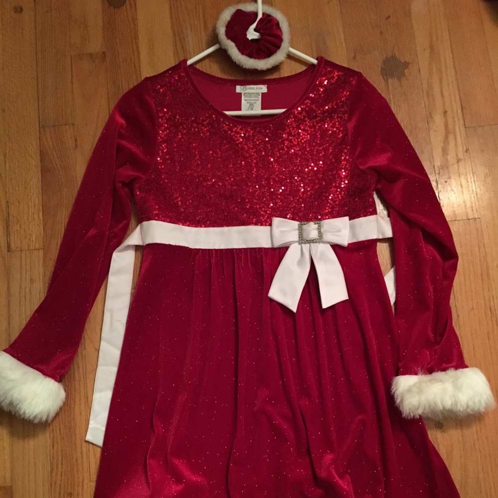 sparkly Santa dress with matching hair tie